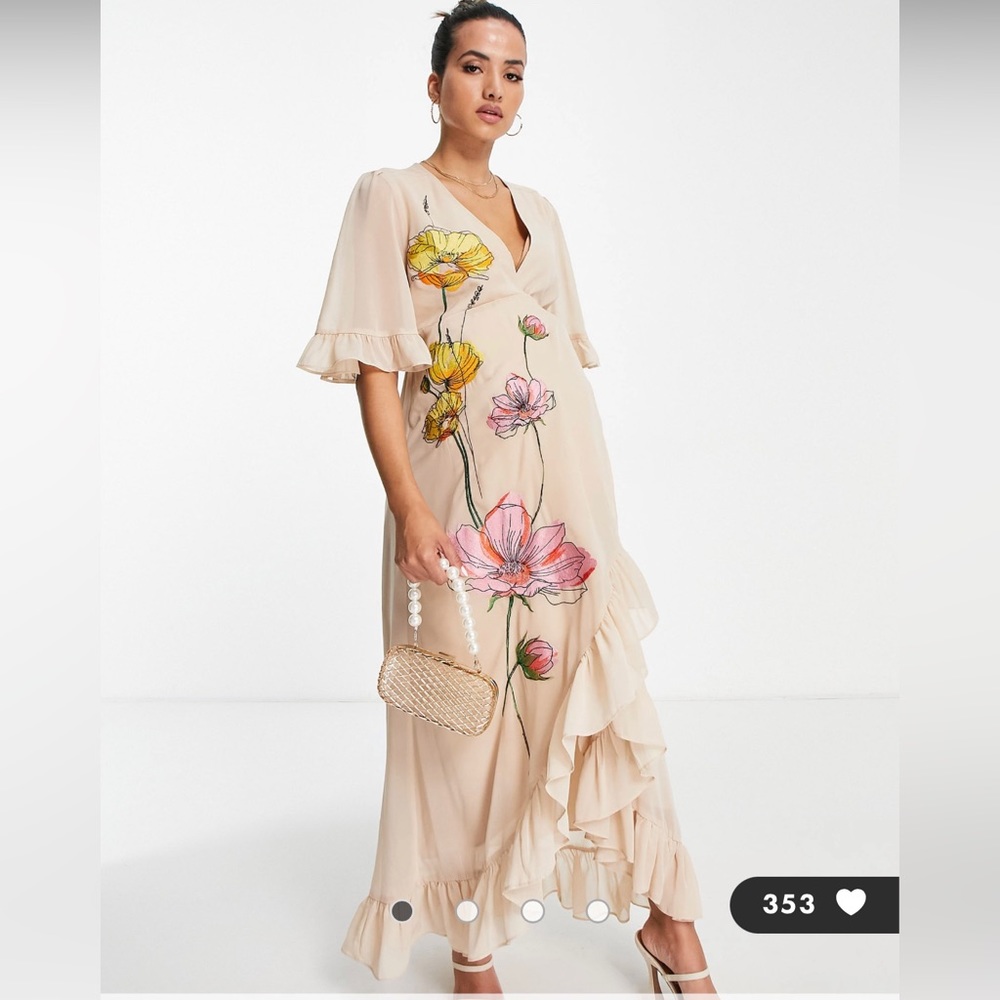 Hope & Ivy Maternity embroidered wrap maxi dress in peach floral Size 16